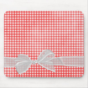 White Sheer Bow auf Gingham Mousepad