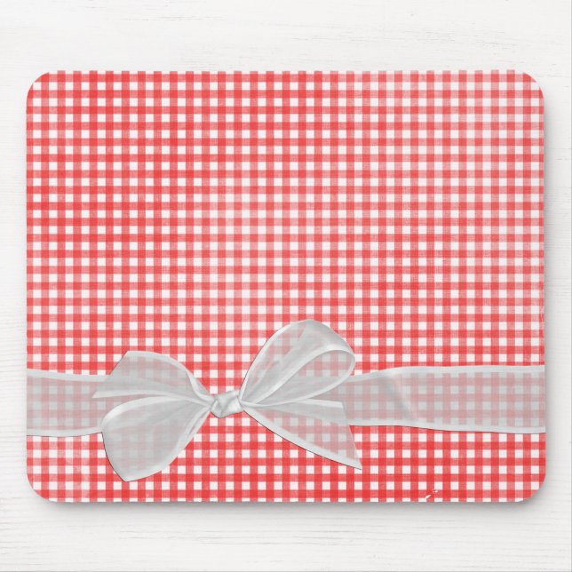 White Sheer Bow auf Gingham Mousepad (Vorne)