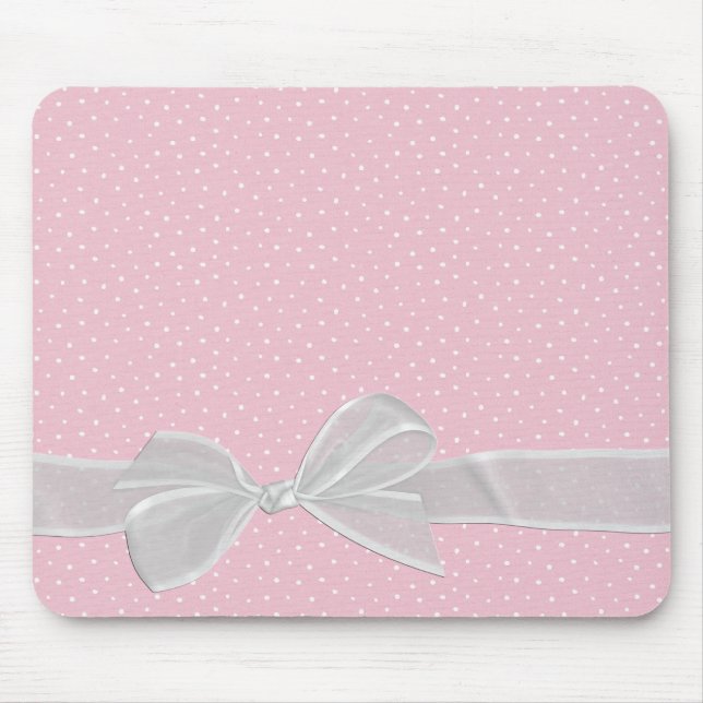 White Sheer Ribbon auf Button Dots Mousepad (Vorne)