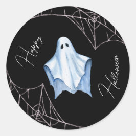 White Sheet Ghost & Cobwebs Schwarzes Halloween Go Runder Aufkleber