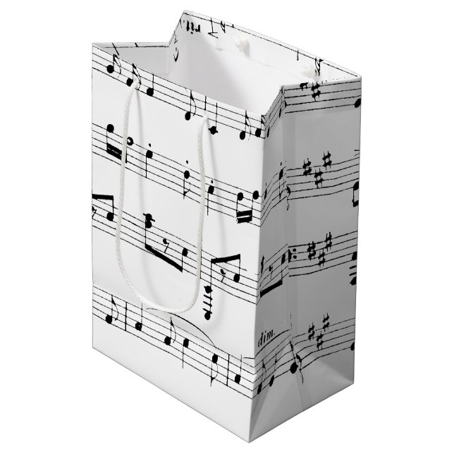 White Sheet Music Mittlere Geschenktüte (Vorderseite Schrägansicht)