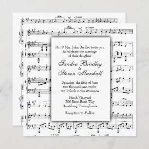 White Sheet Music Theme Wedding Einladung