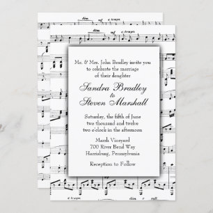 White Sheet Music Theme Wedding Einladung