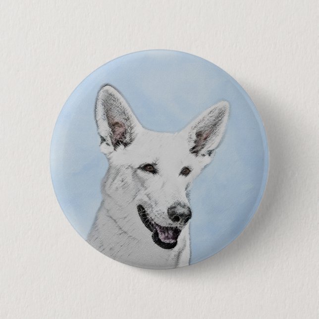 White Shepherainting - Niedliche Original Hunde Ku Button (Vorderseite)