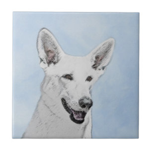 White Shepherainting - Niedliche Original Hunde Ku Fliese
