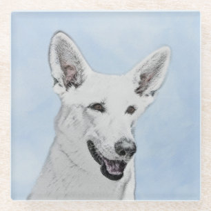 White Shepherainting - Niedliche Original Hunde Ku Glasuntersetzer