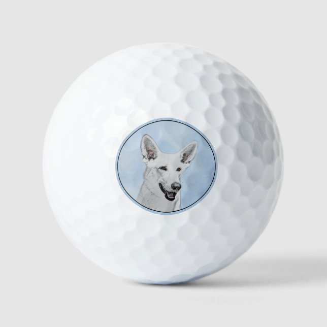 White Shepherainting - Niedliche Original Hunde Ku Golfball (Vorderseite)