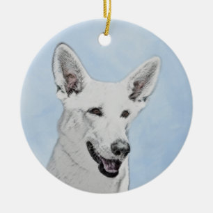 White Shepherainting - Niedliche Original Hunde Ku Keramik Ornament