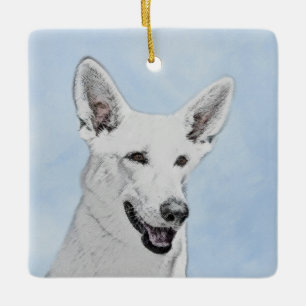 White Shepherainting - Niedliche Original Hunde Ku Keramikornament