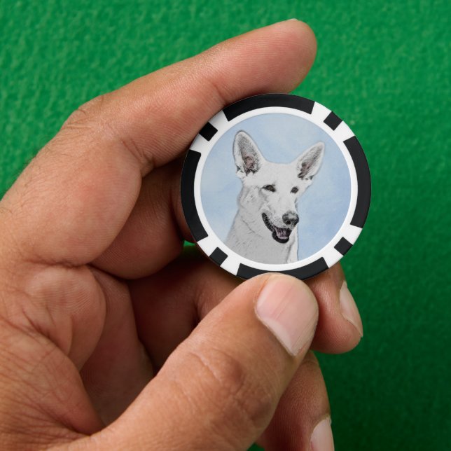 White Shepherainting - Niedliche Original Hunde Ku Pokerchips (Hand)