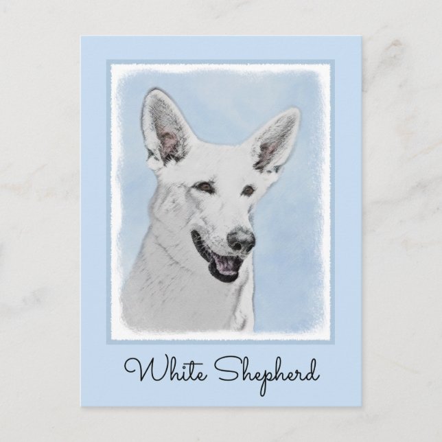 White Shepherainting - Niedliche Original Hunde Ku Postkarte (Vorderseite)