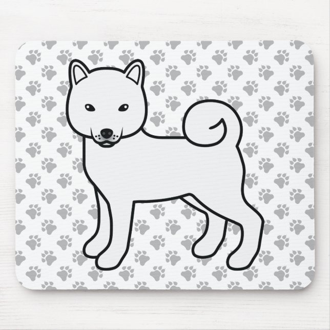White Shiba Inu Cartoon Dog & Paws Mousepad (Vorne)