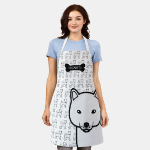 White Shiba Inu Niedlich Cartoon Dog & Name Schürze