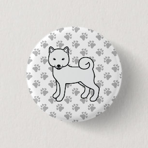 White Shiba Inu Niedlich Cartoon Dog & Paws Button