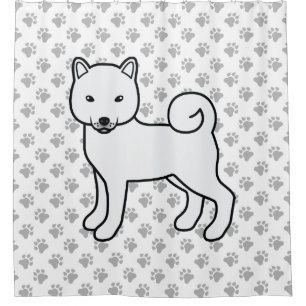 White Shiba Inu Niedlich Cartoon Dog & Paws Duschvorhang