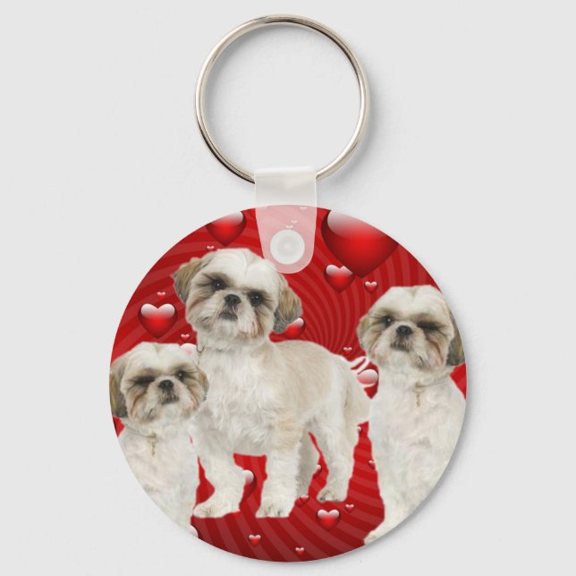 White Shih Tzu Welpen mit Herz Schlüsselanhänger (Vorderseite)