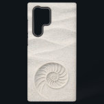White Shimmer Sand Nautilus Shell Coastal Samsung Galaxy Hülle<br><div class="desc">Experience "Quiet Luxury" with this elegant phone case, featuring a high-detail nautilus shell impression in rippled, pearlescent white sand. Designed with our signature bottom-weighted layout, this case ensures the artwork remains perfectly visible and clear of all camera lenses on modern flagship phones. A sophisticated choice for ocean lovers and minimalist...</div>
