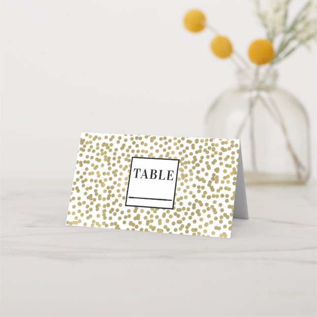 White & Shiny Gold Dots Confetti Elegantes Chic Gl Platzkarte (Vorderseite)
