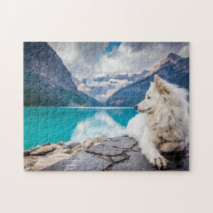 White Siberian Husky Canada Lake Puzzle