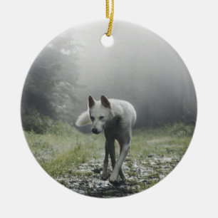 White Siberian Husky Keramik Ornament