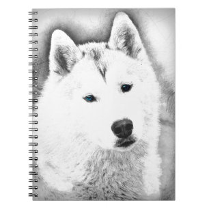 White Siberian Husky w/Blue Eyes Frische Kunst, Di Notizblock