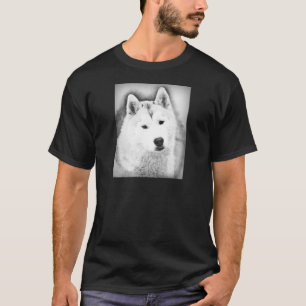 White Siberian Husky w/Blue Eyes Frische Kunst, Di T-Shirt