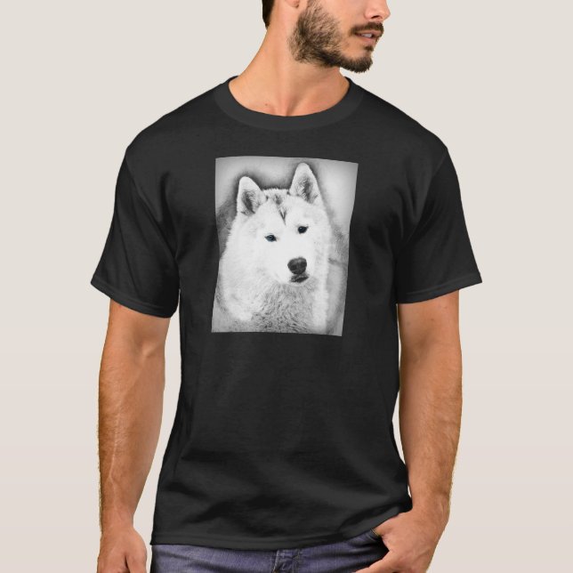 White Siberian Husky w/Blue Eyes Frische Kunst, Di T-Shirt (Vorderseite)