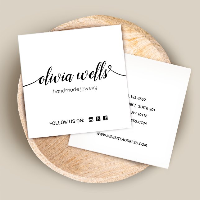 White Signature Script Social Media Networking Quadratische Visitenkarte (Von Creator hochgeladen)