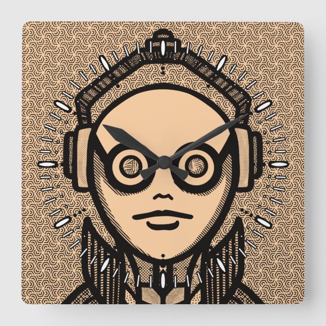 White silhuette on black Desk Mat Square Wall Cloc Quadratische Wanduhr (Vorderseite)