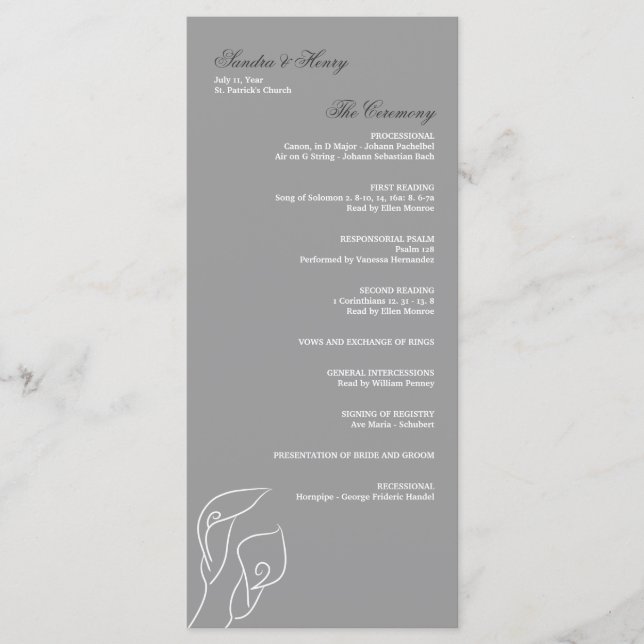 White & Silver Calla Lilies Wedding Program Programm (Vorderseite)