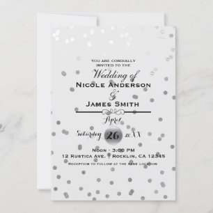 White Silver Confetti Dots Elegante Moderne Hochze Einladung