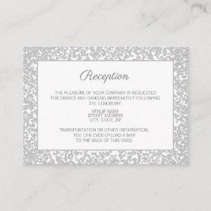 White Silver Diamond Glitzer Hochzeitsinformatione Begleitkarte