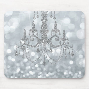White Silver Glitzer Bokeh Glam Chandelier Sparkle Mousepad