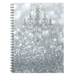 White Silver Glitzer Bokeh Glam Chandelier Sparkle Notizblock