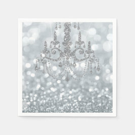 White Silver Glitzer Bokeh Glam Chandelier Sparkle Serviette