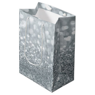 White Silver Glitzer Bokeh Glam Sweet 16 Party Mittlere Geschenktüte