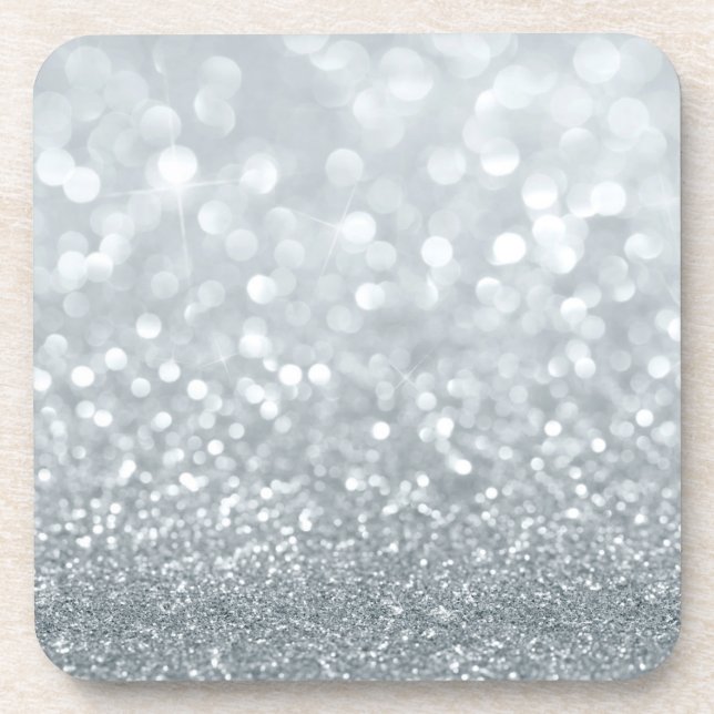 White Silver Glitzer Bokeh Glam Trendy Sparkle Getränkeuntersetzer (Vorderseite)