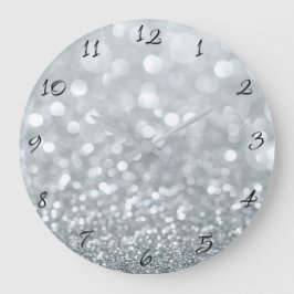 White Silver Glitzer Bokeh Glam Trendy Sparkle Große Wanduhr