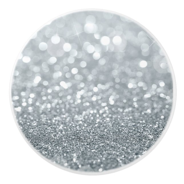 White Silver Glitzer Bokeh Glam Trendy Sparkle Keramikknauf (Vorderseite)