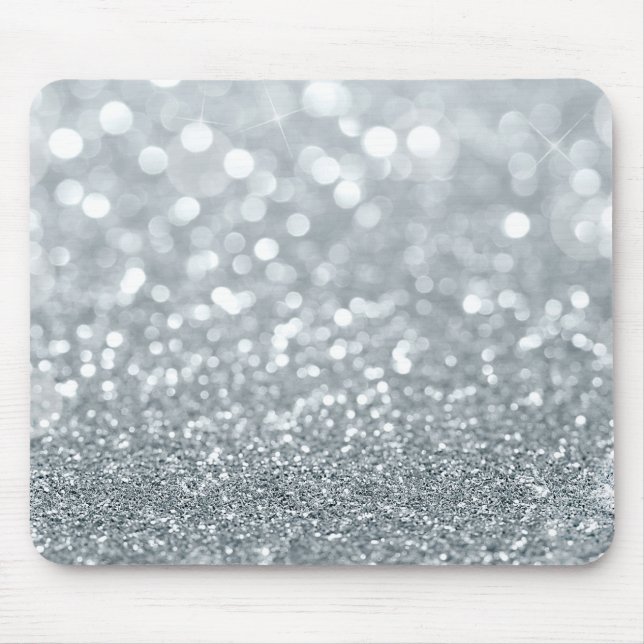 White Silver Glitzer Bokeh Glam Trendy Sparkle Mousepad (Vorne)