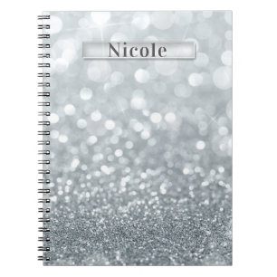 White Silver Glitzer Bokeh Glam Trendy Sparkle Notizblock