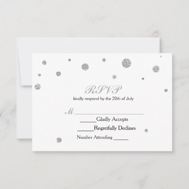 White & Silver Glitzer Dots UAWG Wedding Card RSVP Karte (Vorderseite)