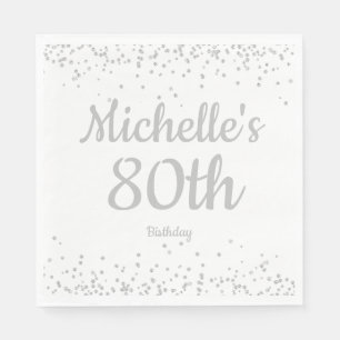 White Silver Glitzer Frauen 80. Geburtstag Serviette