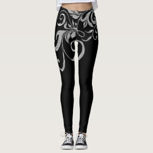 White Silver Glitzer Girly Wirbel Design Leggings