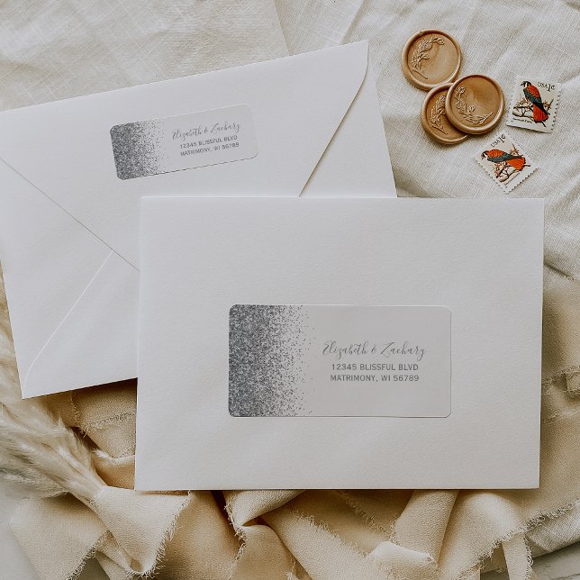 White Silver Glitzer Wedding Rücksendeadresse (Von Creator hochgeladen)