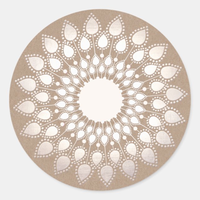 White Silver Lotus Floral Mandala Runder Aufkleber (Vorderseite)
