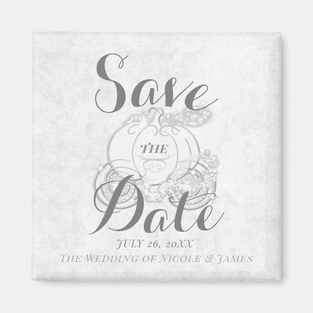 White Silver Pumpkin Carriage Save the Date Magnet (Vorne)