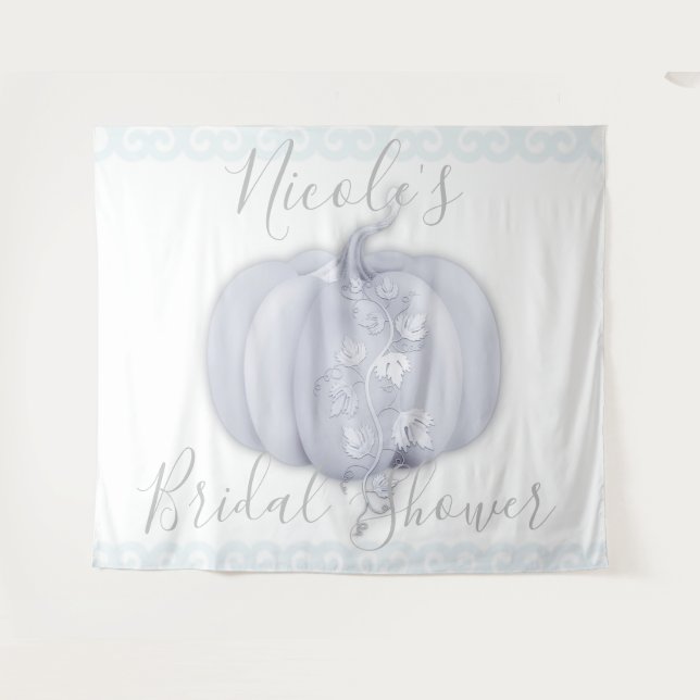 White Silver Pumpkin Storybook Hochzeitsband Wandteppich (Vorderseite (Horizontal))