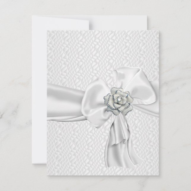White Silver Rose Metal Jewel Ribbon Event Einladung (Vorderseite)