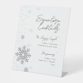 White Silver Snowflakes Signature Cocktailmenü Sockelschild